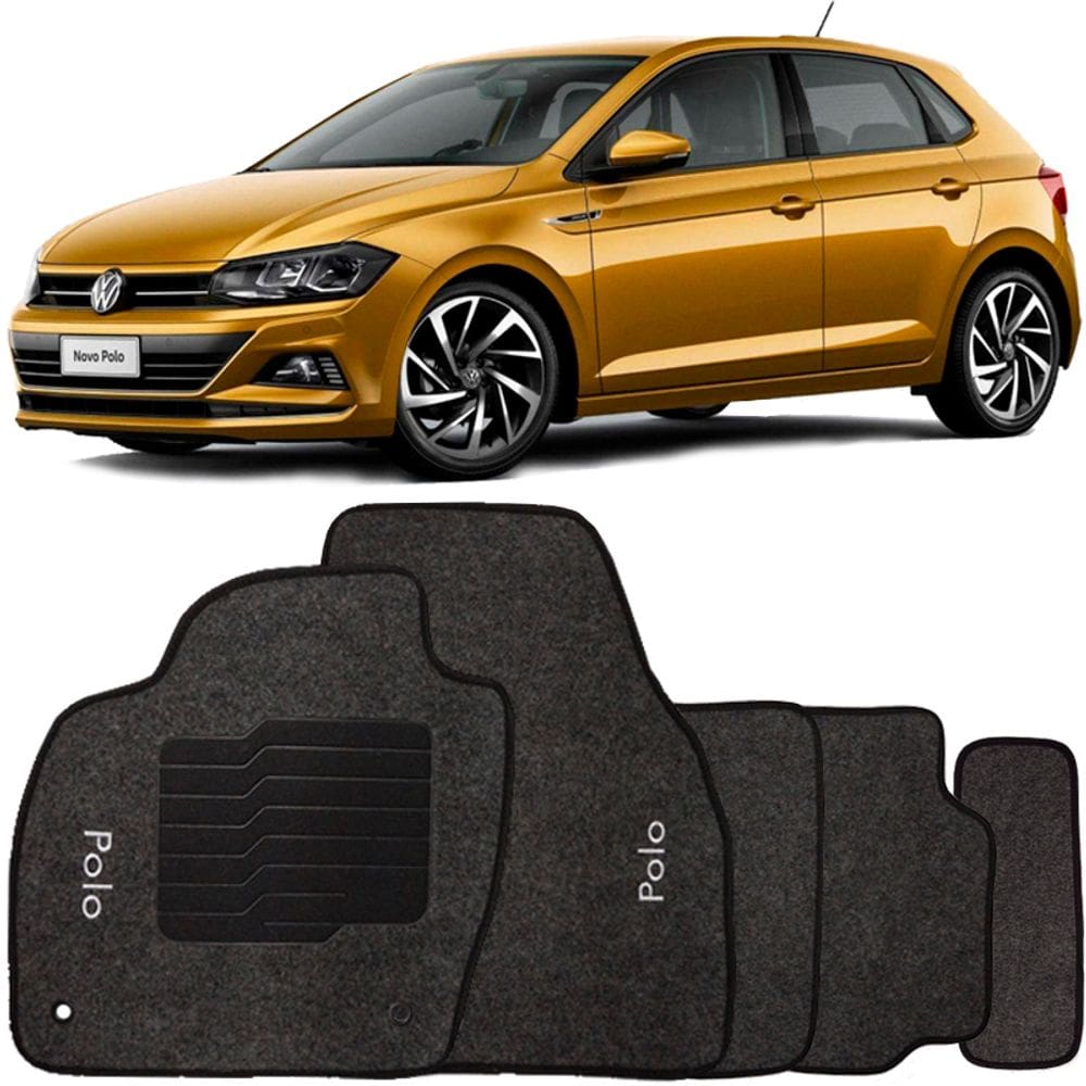 Jogo de Tapete Automotivo Carpete Polo 2018 à 2025 Soft Logo Bordado 5 Peças
