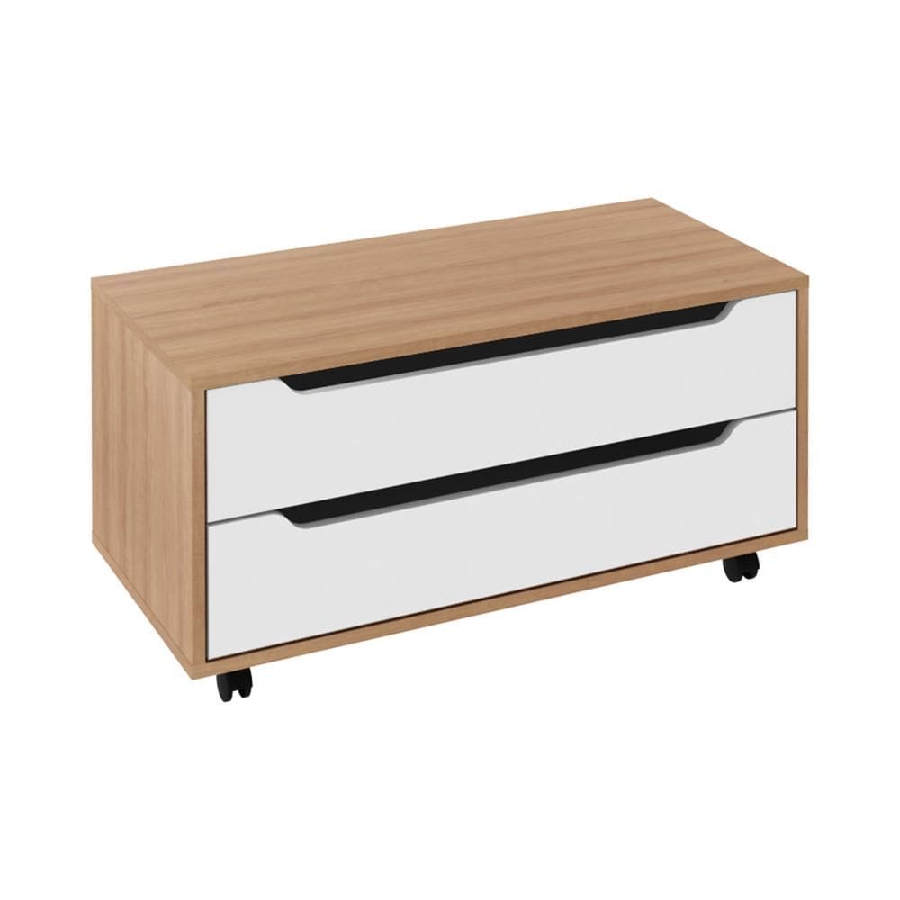 Balcão Gabinete 80cm com 2 Gavetas e Rodízio BN3643 Amêndo/Branco - Tecno