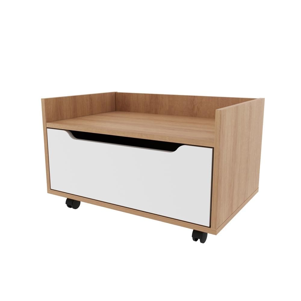 Balcão Gabinete 60cm com 1 Gavetas e Rodízio BN3647 Amêndoa/Branco - Tecno