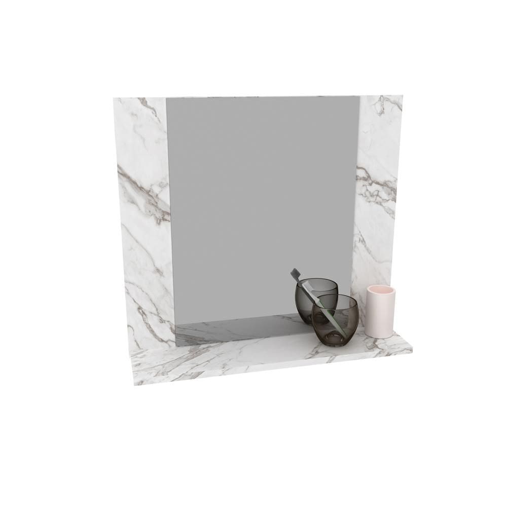 Espelheira Suspensa para Banheiro 60cm com 1 Prateleira BN3610 Mármore Branco - Tecno
