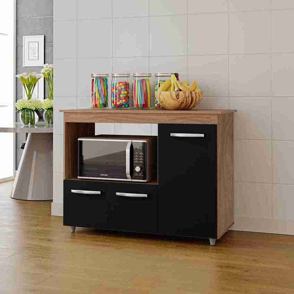 Balcão Multiuso Para Forno 3 Portas Liza - Savana/Preto