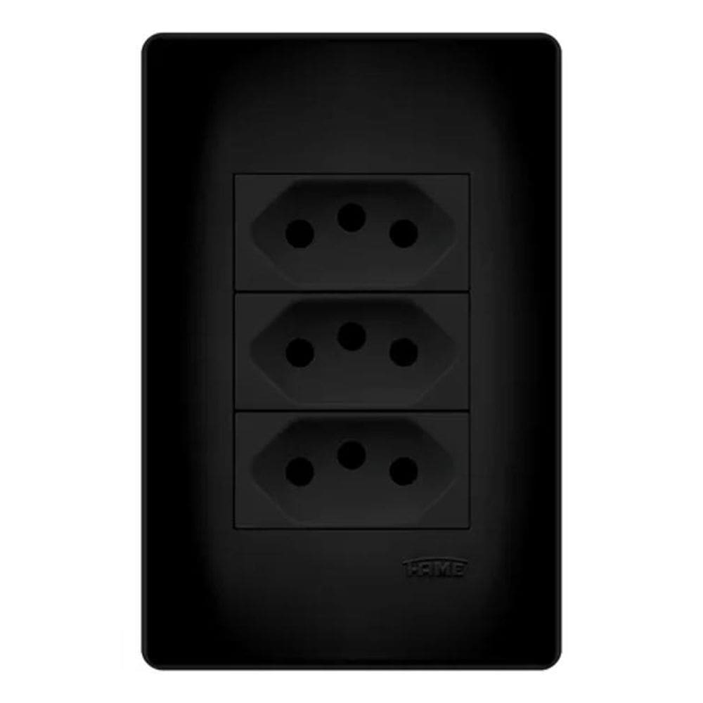 3 Tomadas Preta 2P+T 10A/250V C/P Shp - Fame