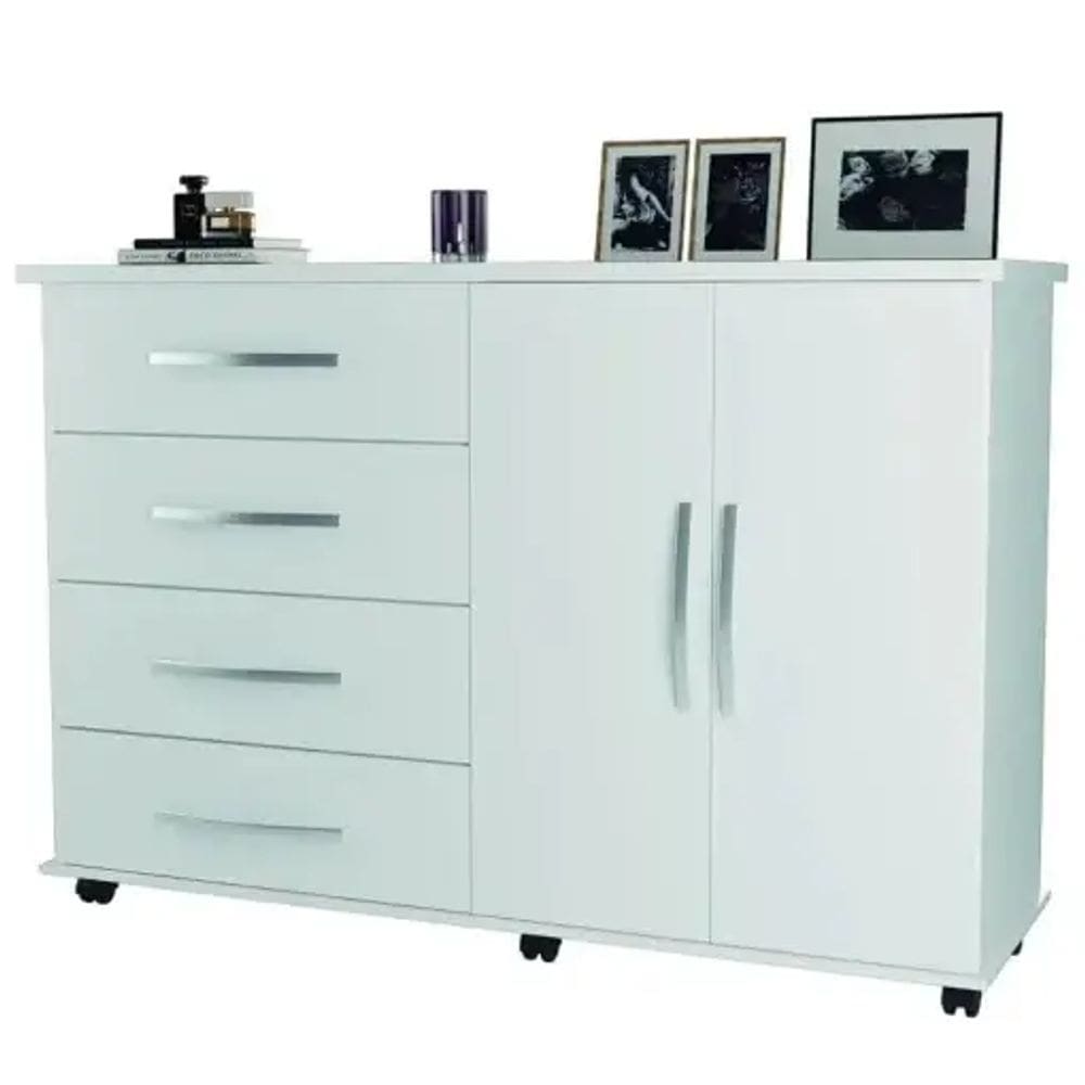 Cômoda Bali 4 Gavetas 2 Portas com Rodízios Primus Cor Branco