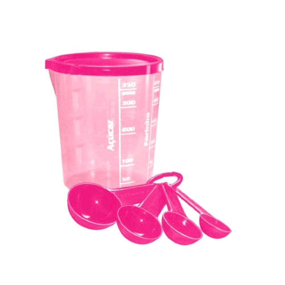 Kit Copo Medidor Copo Medida 400Ml E 4 Colheres Medida Rosa