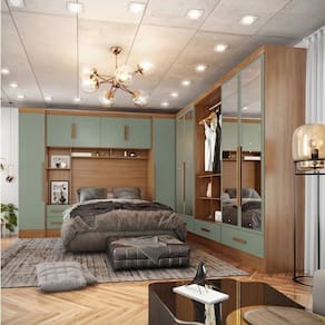 Guarda-Roupa Modulado 6 Peças 6 Portas com Maleiro e Espelhos Smart Plus Espresso Móveis Cinamomo / Verde