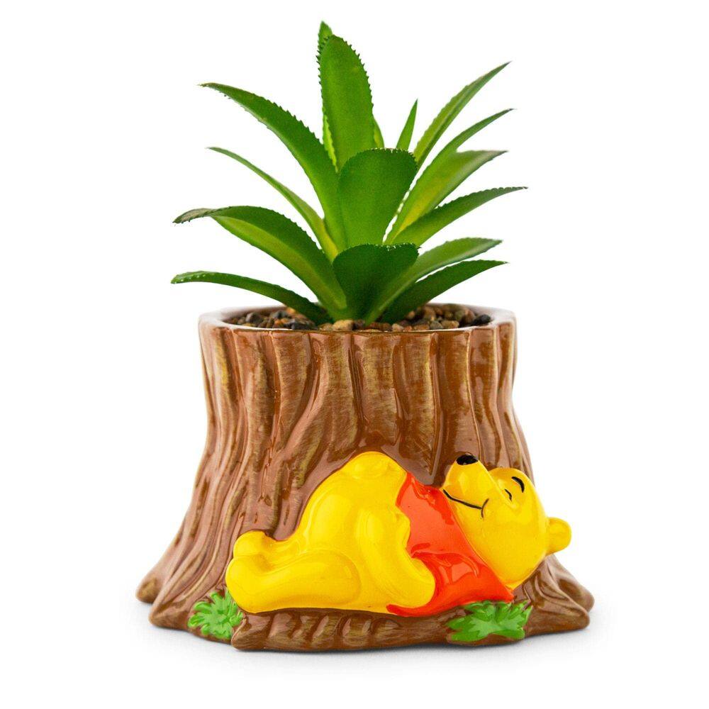 Plantador de cerâmica Winnie The Pooh Tree Stump com suculenta 5 polegadas