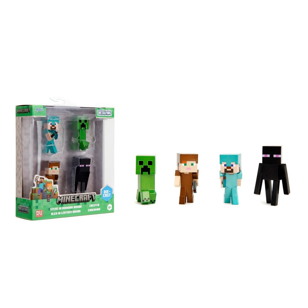 Pacote com 4 MetalFigs Jada Minecraft 2.5 Steve Diamond Armor