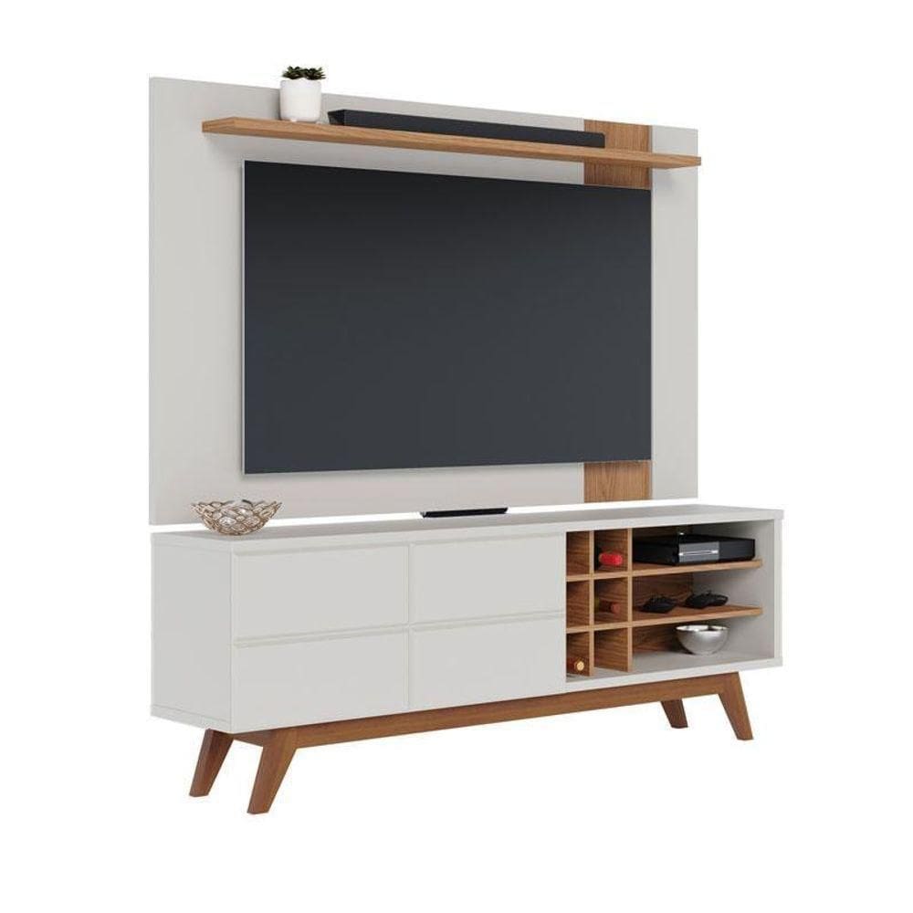 Rack Bancada Noronha E Painel Para Extensivo Leme Off White Matte Freijó – Colibri