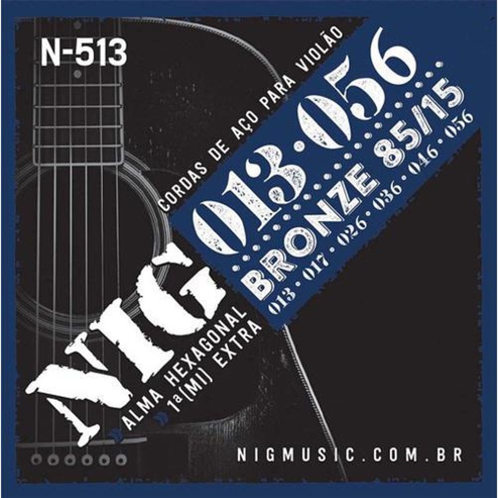 Encordoamento Nig N-513 Violão Aço Folk 013 Bronze 85/15