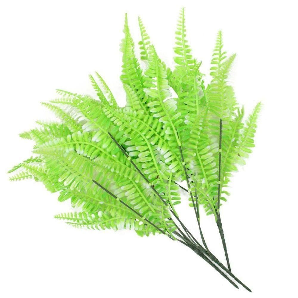 Kit 10 Ramos Decoração Arranjo Samambaia Planta Artificial Plástico Verde 5 Galhos Cada 43cm