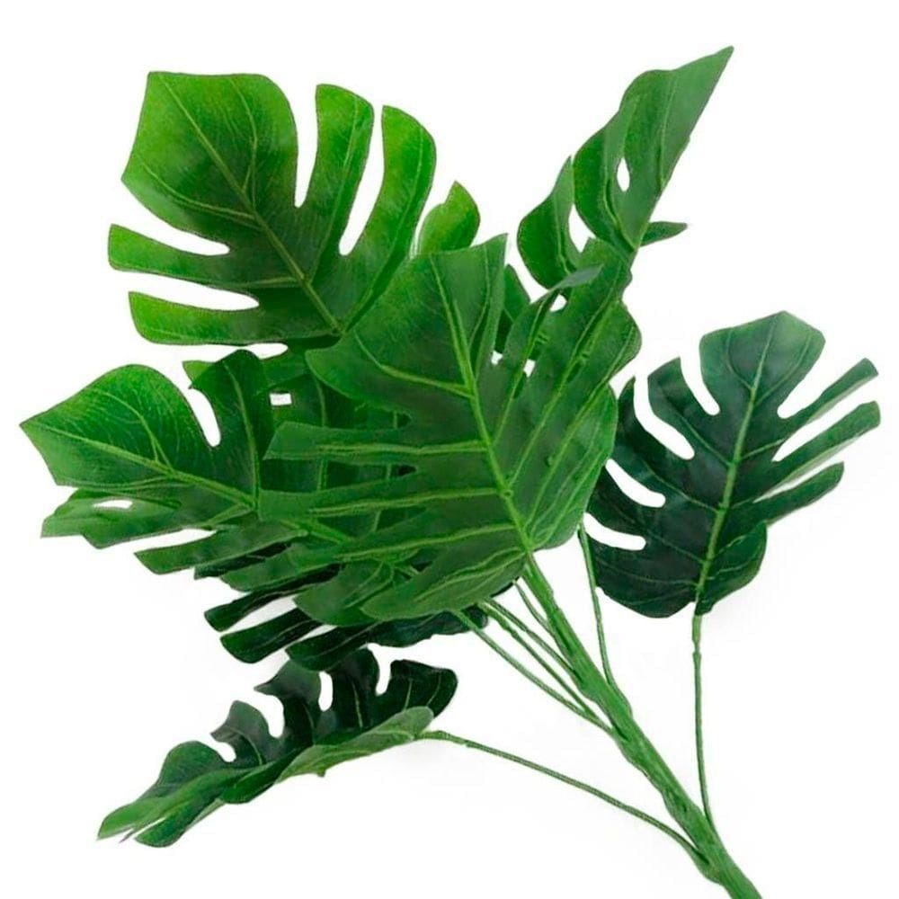 Kit 7 Ramos Costela De Adão Decorativo Artificial Plástico Verde 9 Folhas Cada 32cm