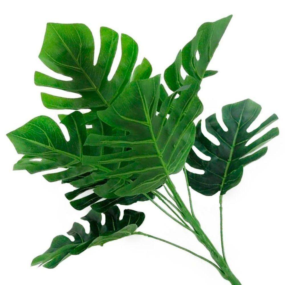 Kit 12 Ramos Costela De Adão Decorativo Artificial Plástico Verde 9 Folhas Cada 32cm