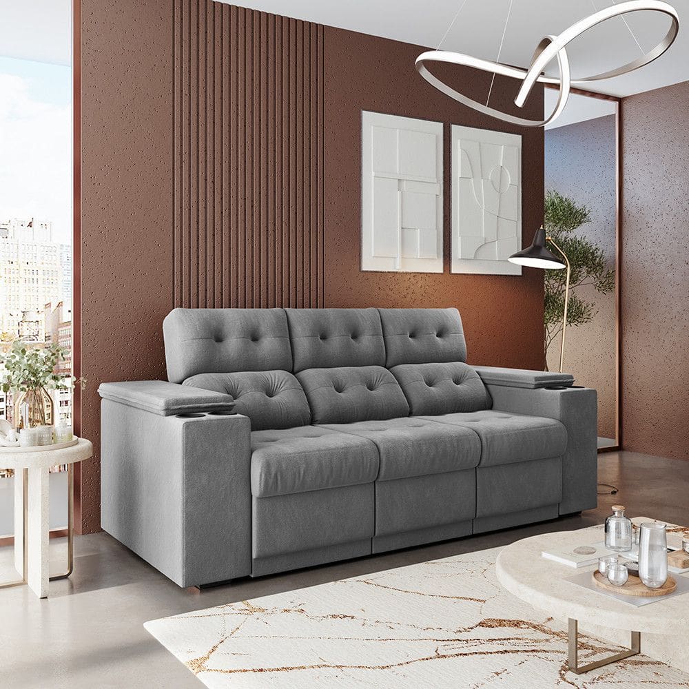 Sofá 3 Lugares Retrátil 210cm Suede Frankfurt | Casas Bahia