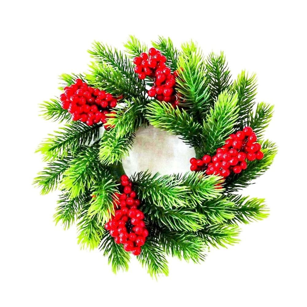 Guirlanda Galhos Pinheiro Verde Luxo e Berries Vermelho 28cm - Magizi