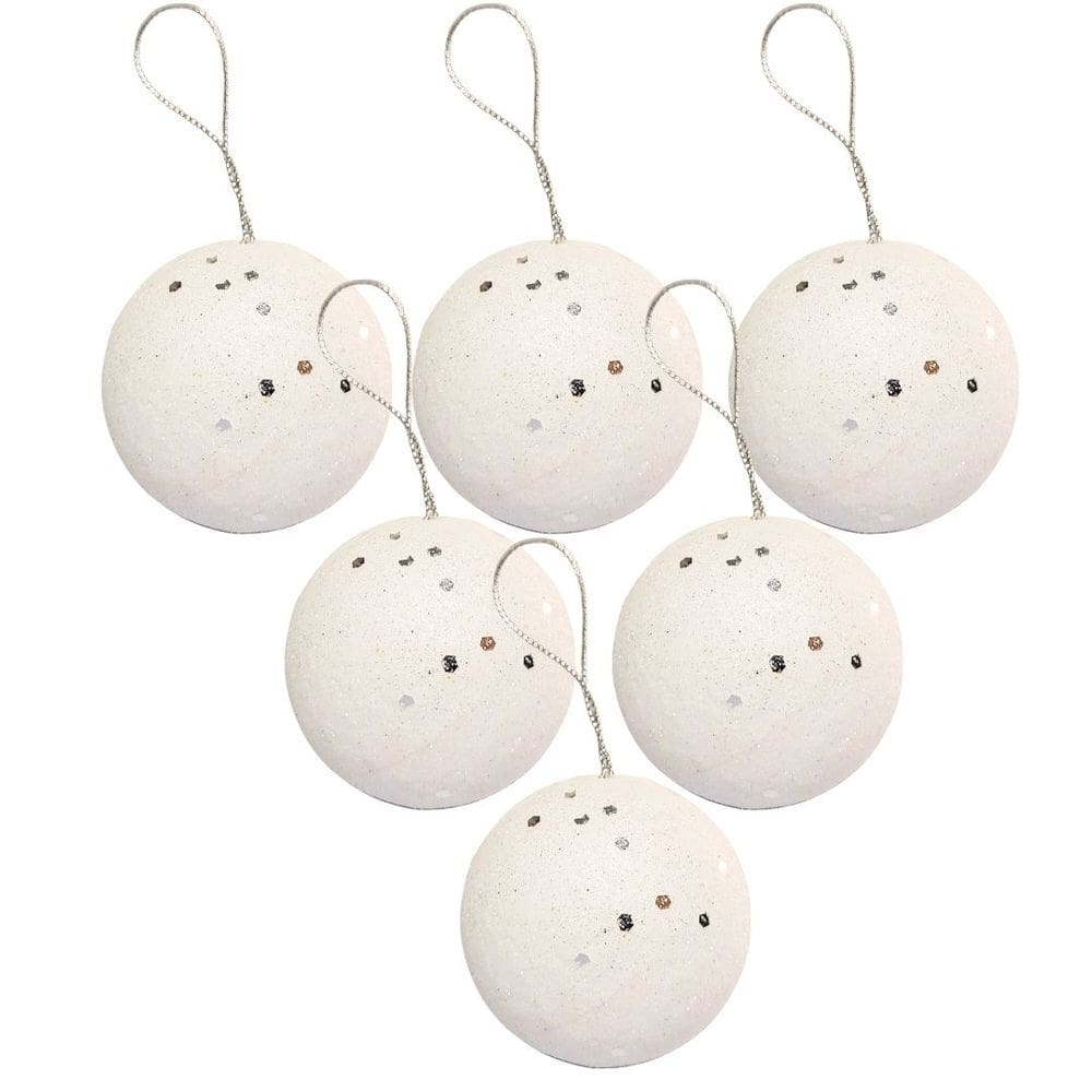 Jogo 6 Bolas de Natal Max Glitter Branco Prime 6cm na Caixa - Magizi