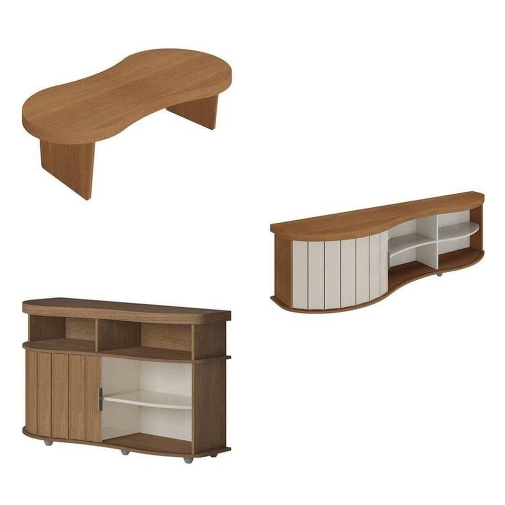 Kit para Sala de Estar Mesa de Centro e Buffet e Rack Magnum Cinamomo/Off White