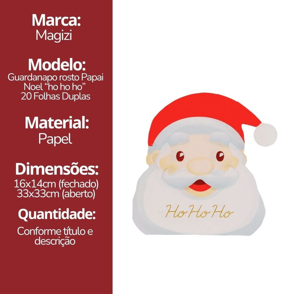 Kit 2 Pacotes Guardanapo Natal Papai Noel 20 Folhas Duplas 16cm - Magizi