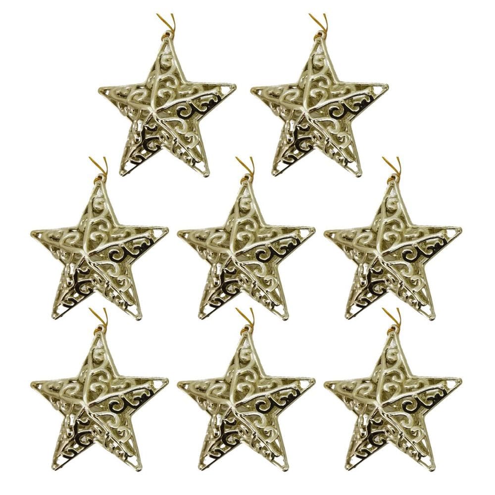 Kit 8 Estrelas Tridimensional Arabesco Lisa Dourada 11cm - Magizi