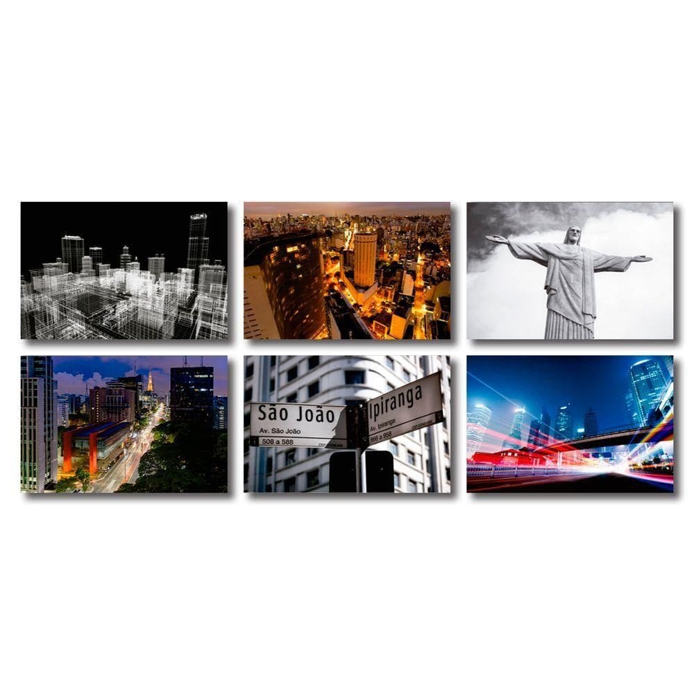 Kit 6 Placas Decorativas Cidades SP E Rio Janeiro Mdf