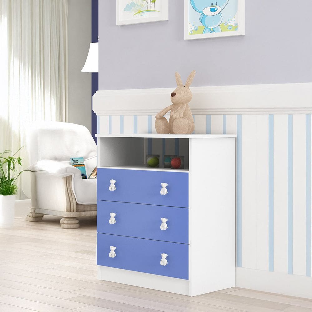 Cômoda Infantil com 3 Gavetas 1 Nicho Azul