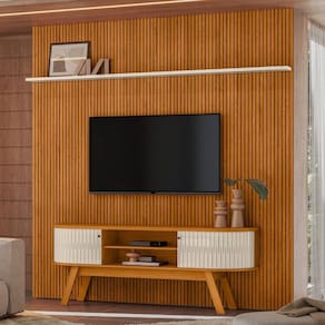 Rack com Painel Frisado para TV até 75 Polegadas 2 Portas Flexíveis com Pés New Laguna Madetec