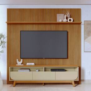 Rack com Painel Frisado para TV até 75 Polegadas 3 Gavetas com Pés Luna Madetec