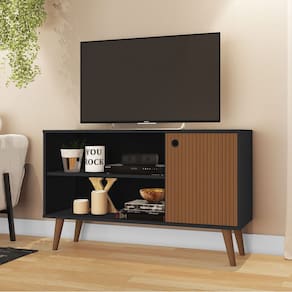 Rack para TV até 43 Pol 1 Porta Ripado Preto