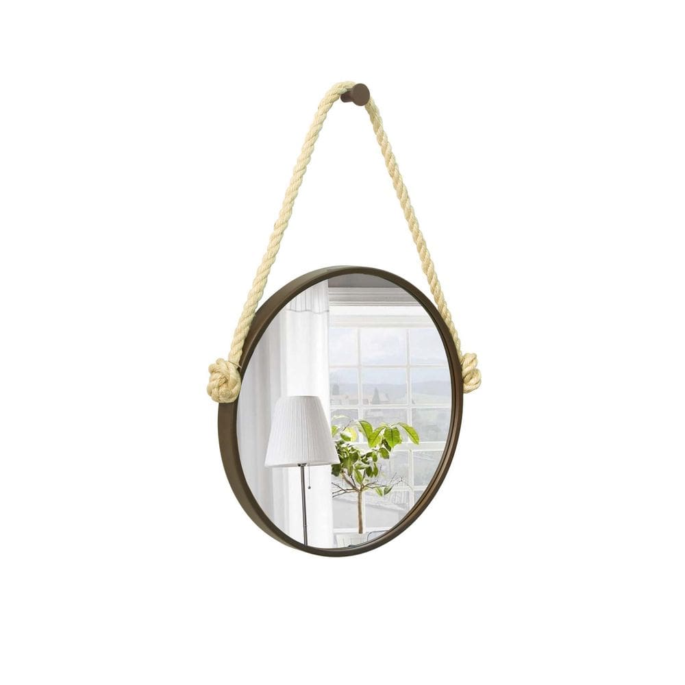 Espelho Decorativo Adnet Marrom Alça Sisal Natural 60Cm