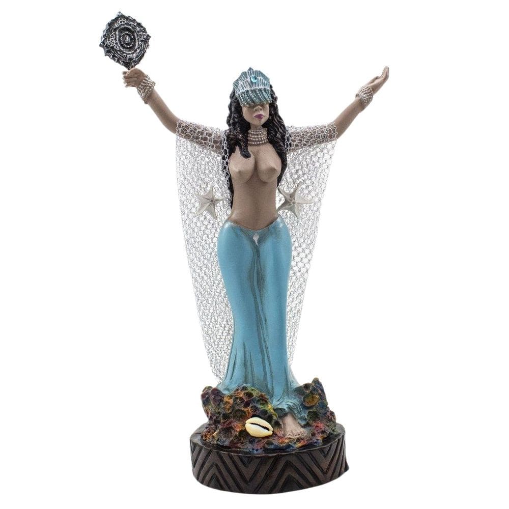 Imagem Iemanjá Luxo Vestido Azul Resina 30 Cm