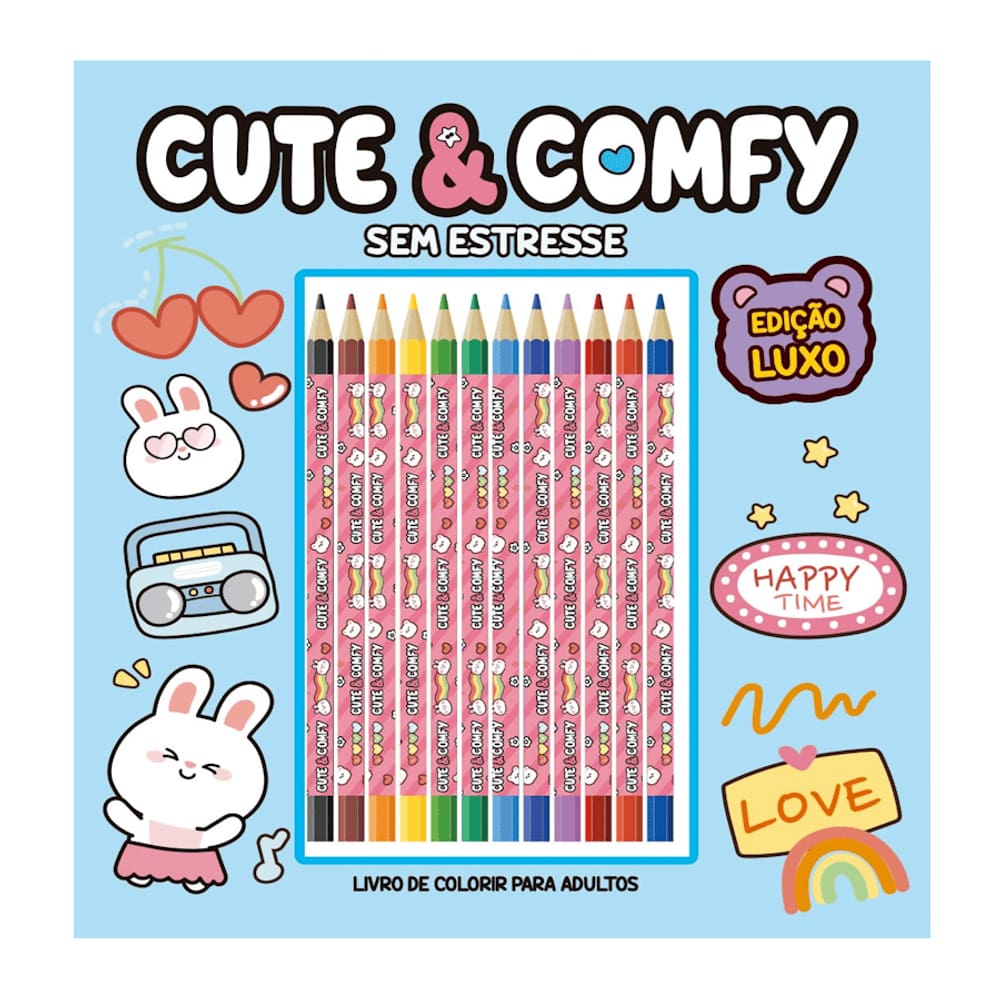 Livro Infantil De Colorir - Cute & Comfy Sem desconforto - Edicao de Luxo - 12 Lapis de Cor