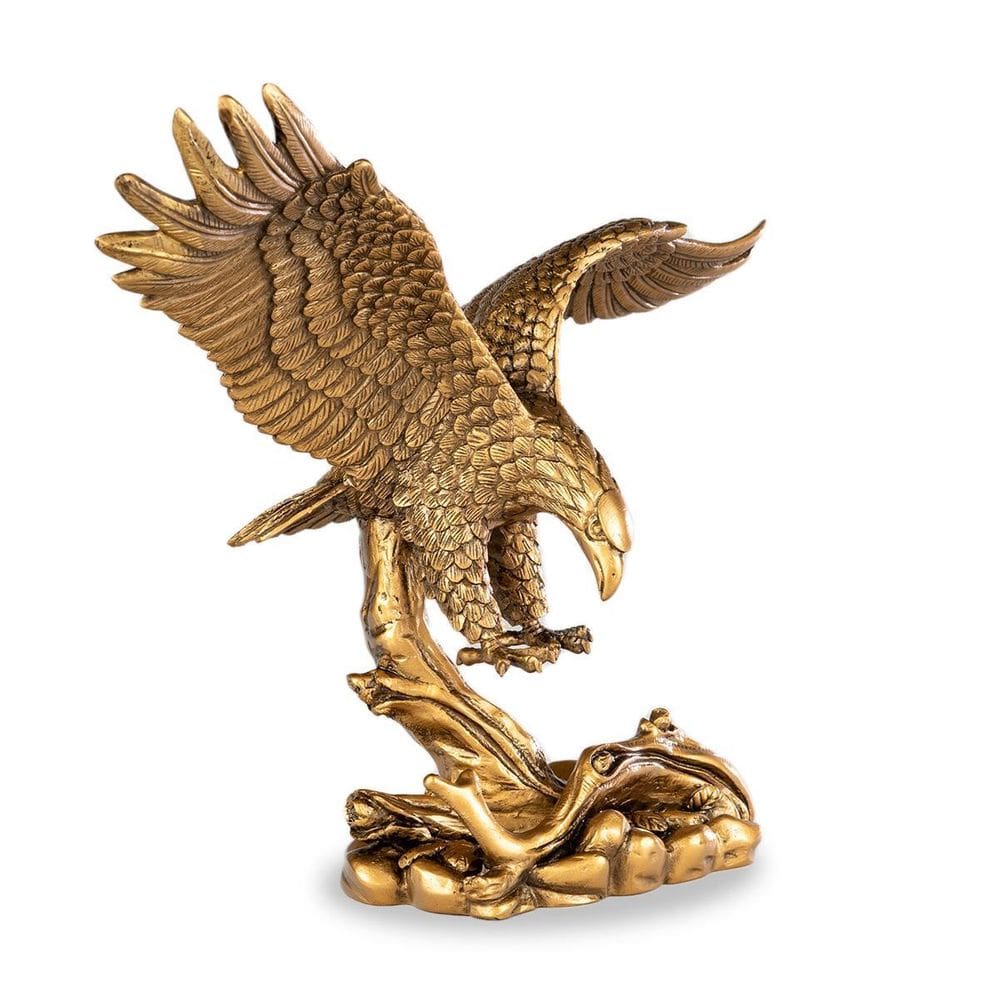 Estatueta Decorativa Águia Dourada De Resina 19,5 Cm Altura