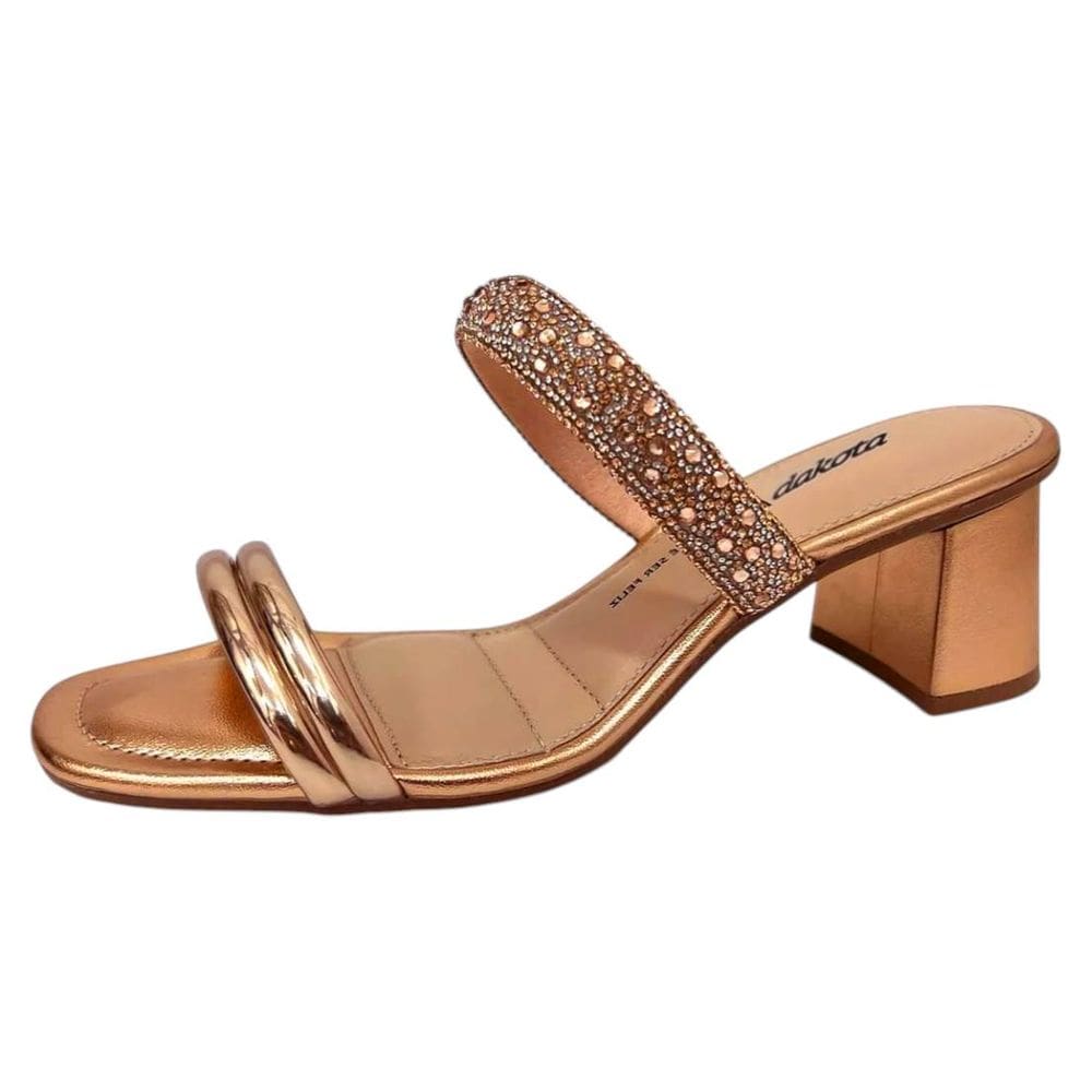 Tamanco Feminino Salto Bloco tira Adornada em Strass Dakota