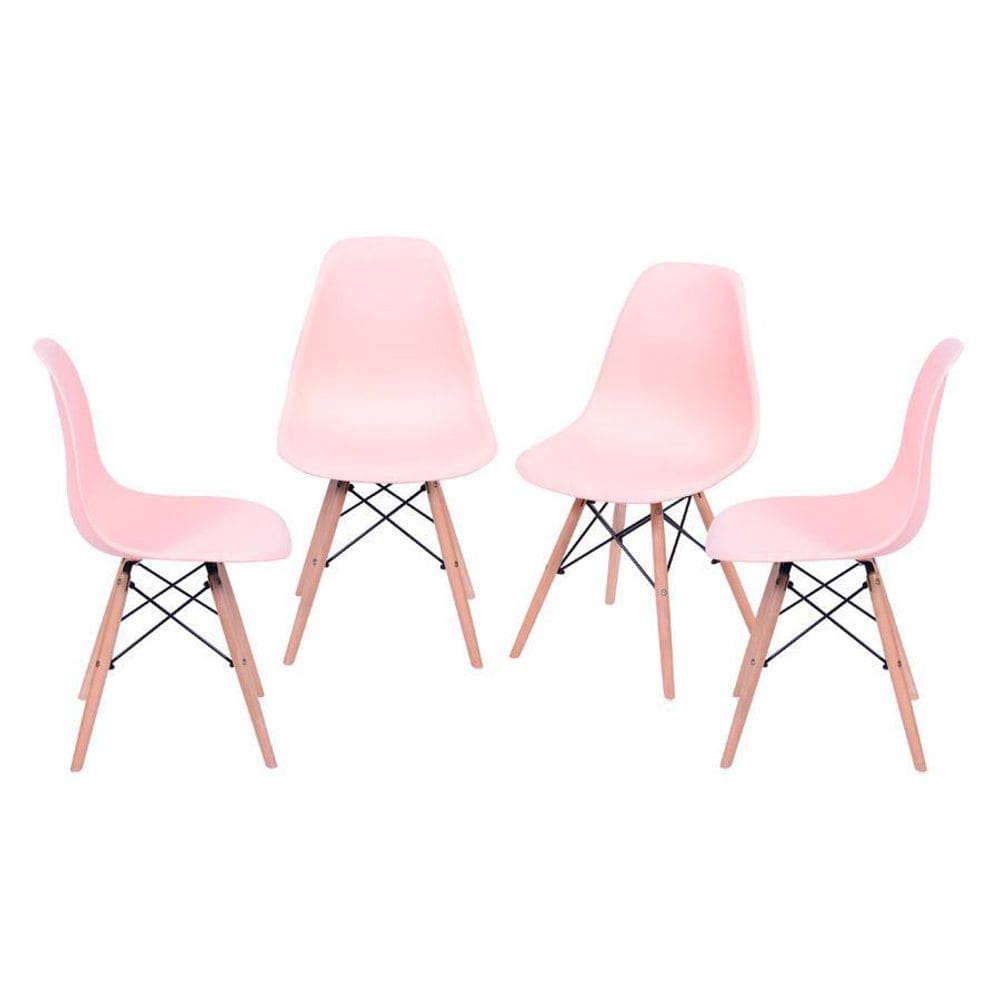 Kit 4 Cadeiras Boxbit Dkr Eames Base Em Madeira Salmão