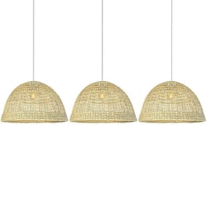 3 Pendente Junco Fibra Natural Boho Restaurante Palha Nat49