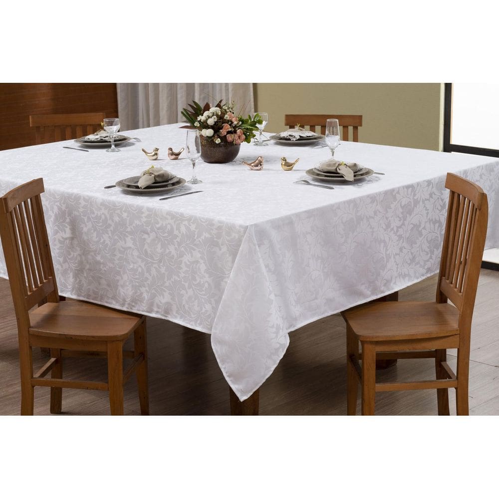 Toalha Mesa Quadrada Jacquard Branco 2,20X2,20 Festa Buffet