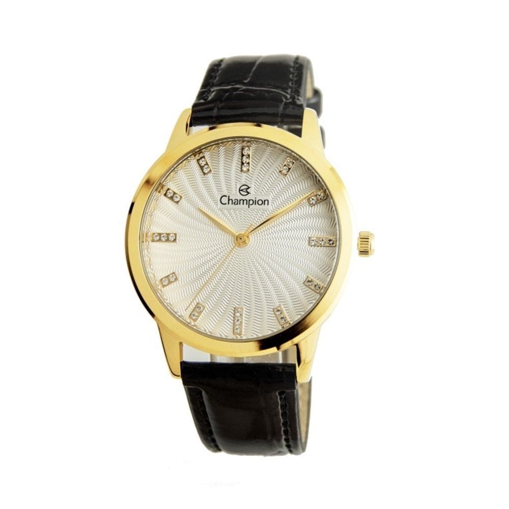 Rel. Feminino Champ. CN28286B Dourado Couro 3,6cm Água 50M