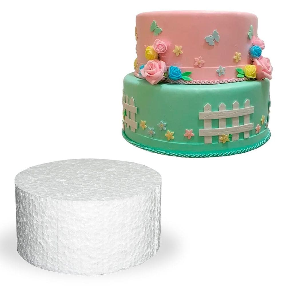 Base Isopor Redondo Decorar Bolo Fake 20X10Cm