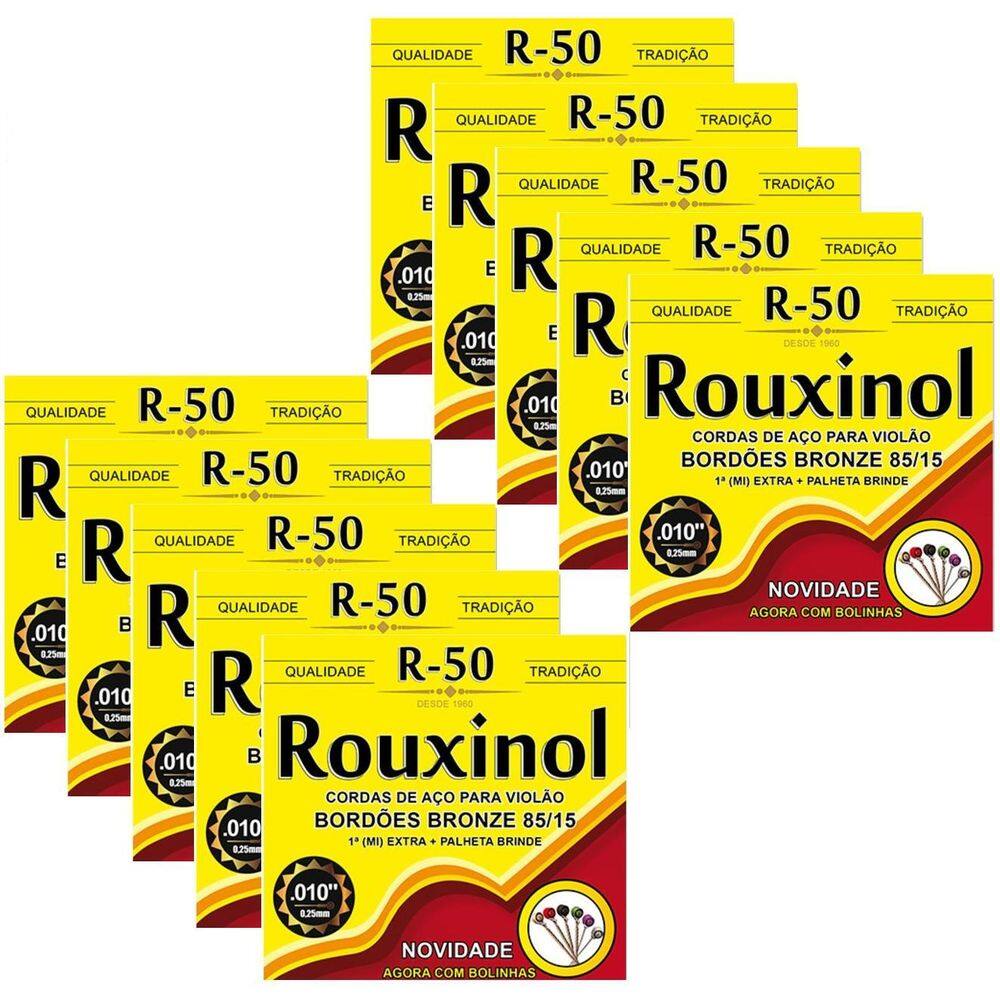 Kit 10 Encordoamentos Violao Aco Inox Rouxinol R50 C/Bolinha