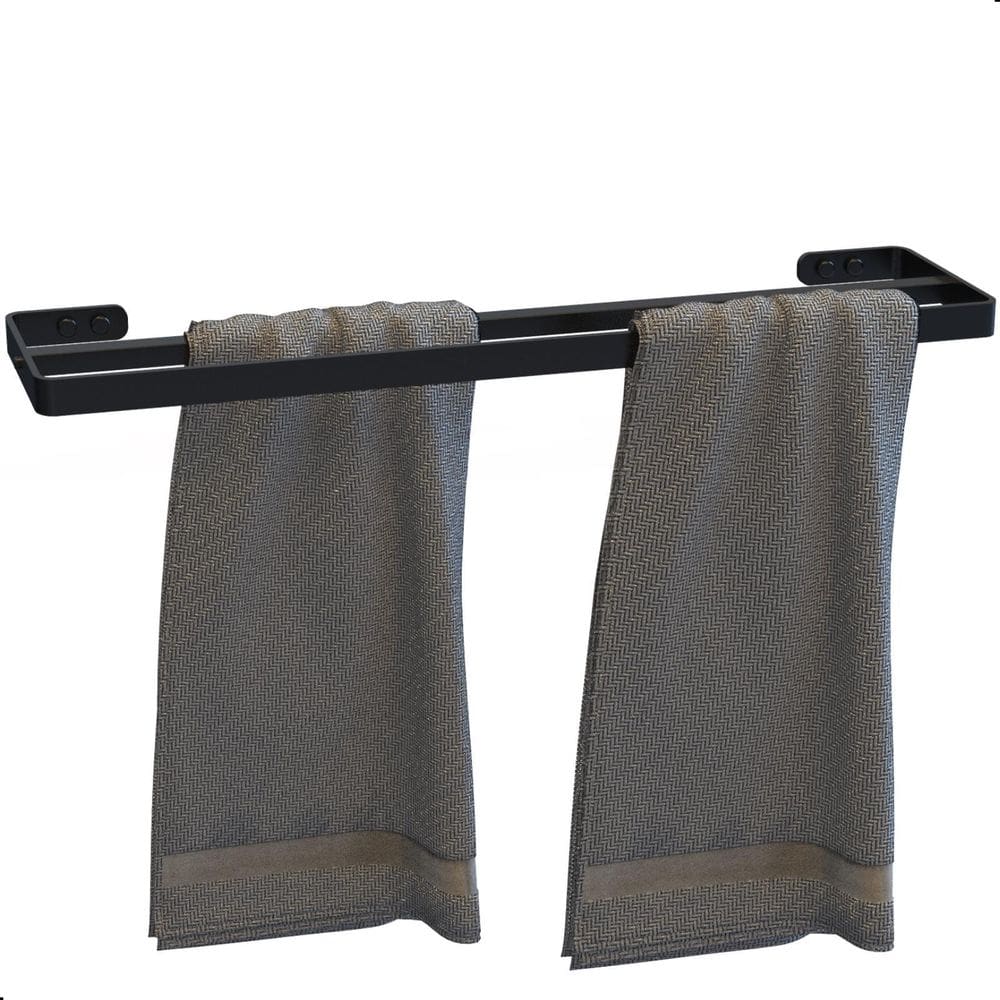 Porta Toalha Duplo Preto Max - Alumínio e Aço Inox - 44cm