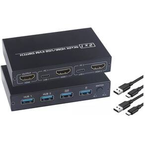 Chaveador Kvm Switch 2X1 Hub Hdmi Usb 3.0 Com Suporte 4K