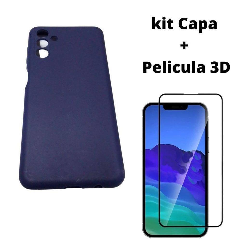 Kit Capa Azul Marinho Compatível Galaxy A04S+Pelicula 3D
