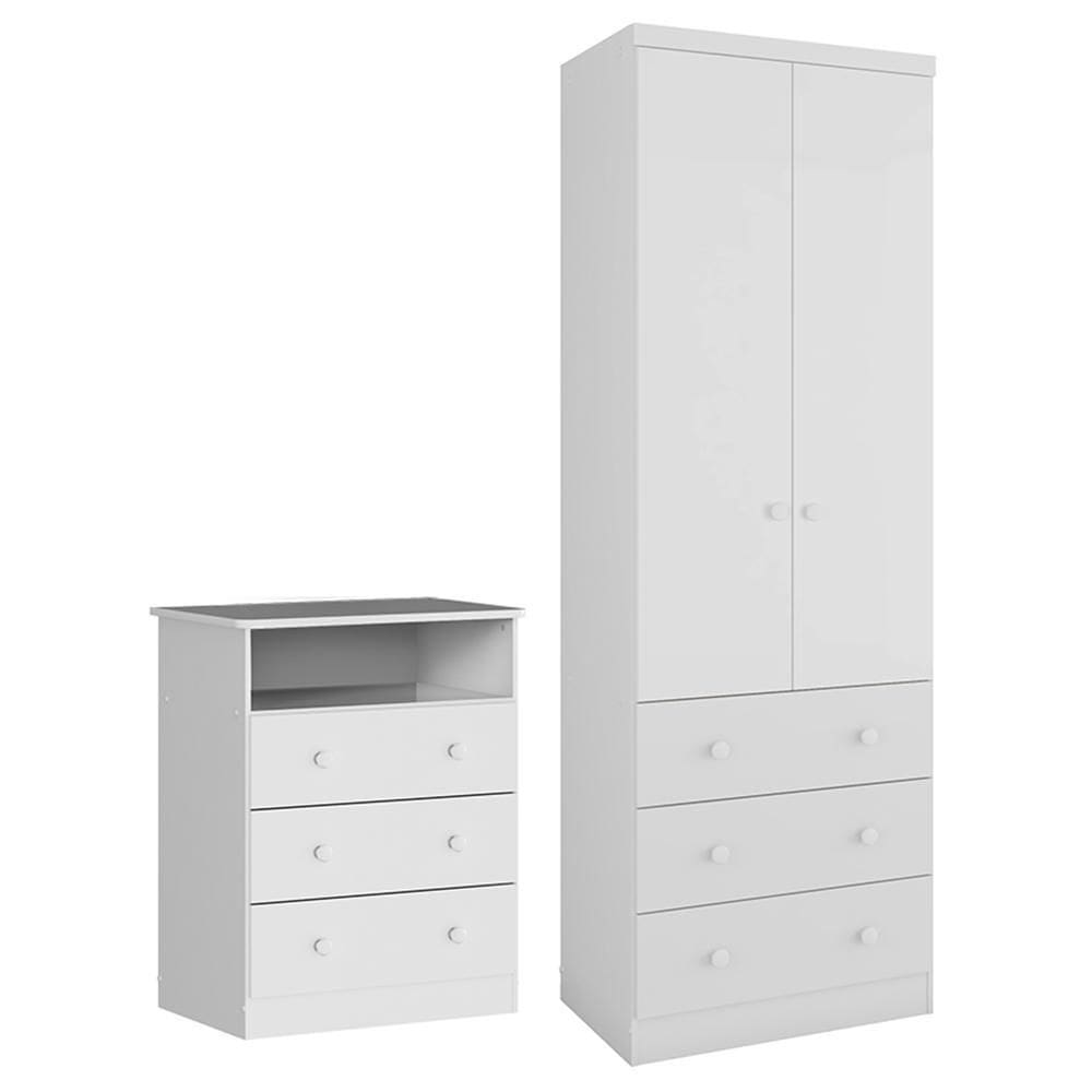Jogo de Quarto Infantil Smim Guarda Roupa 2 Portas e Cômoda 3 Gavetas - Móveis Peroba