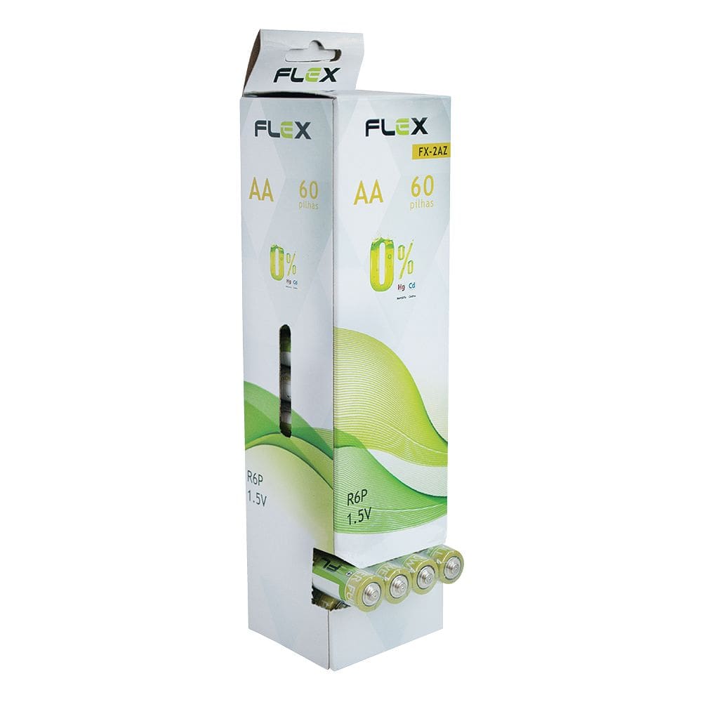 Tubo 60 Pilhas Flex AA Zinco 15 Packs 4 Unidades