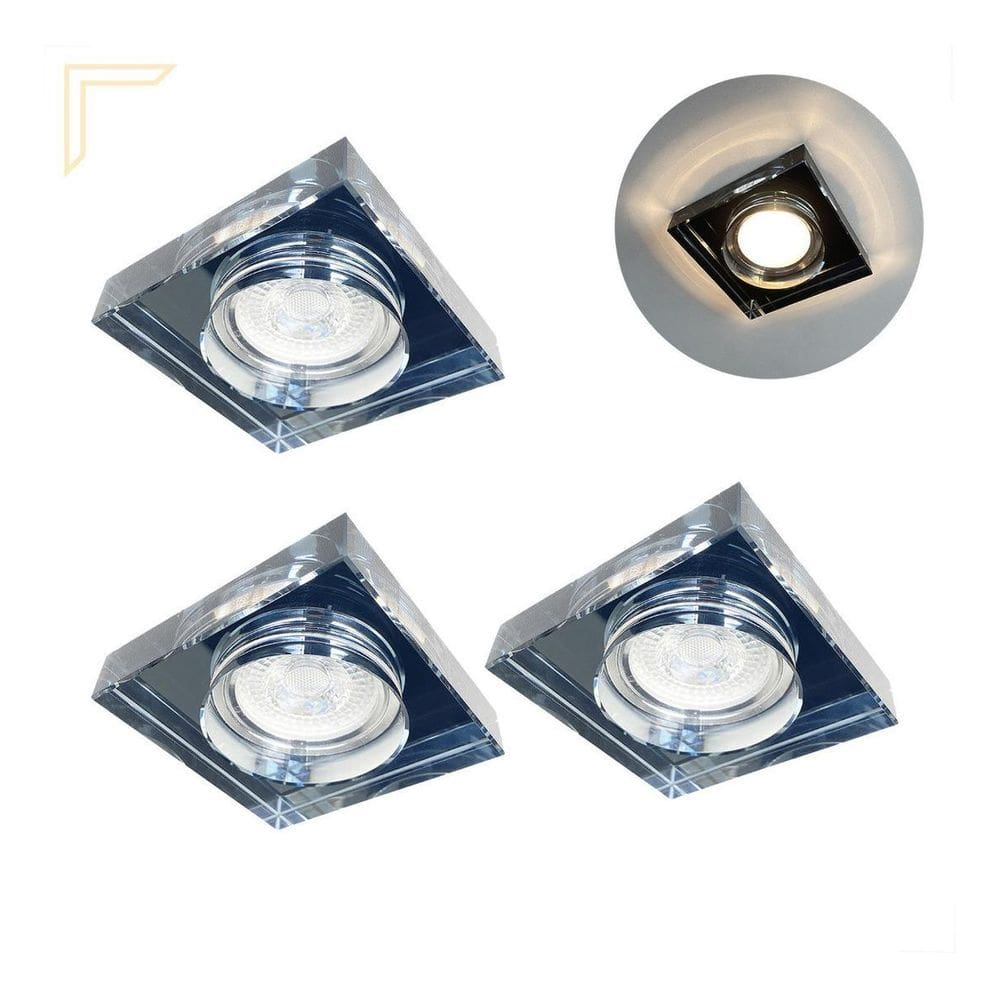 3 Spot Cristal Quadrado Fume De Embutir Mr16 Dicroica Alz86