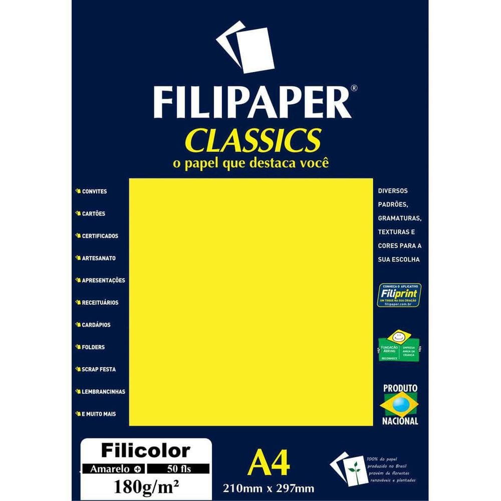 Papel A4 Color Filicolor Amarelo 180G.