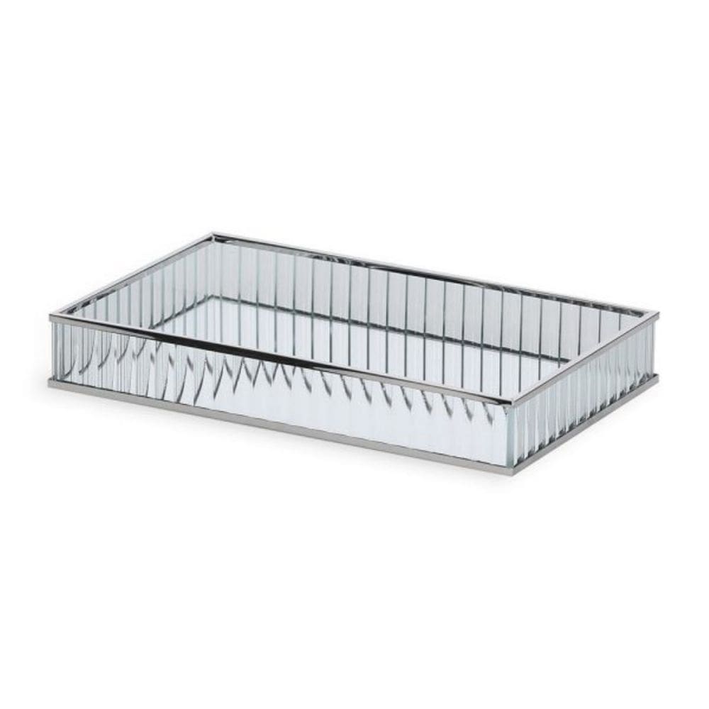 Bandeja Decorativa Prata Em Metal E VidroM 28,5x17,5cm 19587