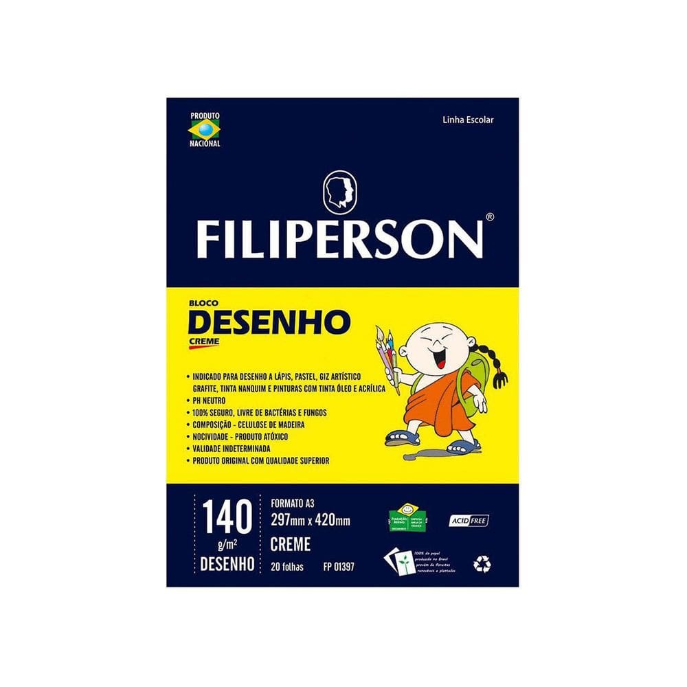 Bloco De Desenho A3 Creme 140G 20 Folhas - Filiperson - 1397