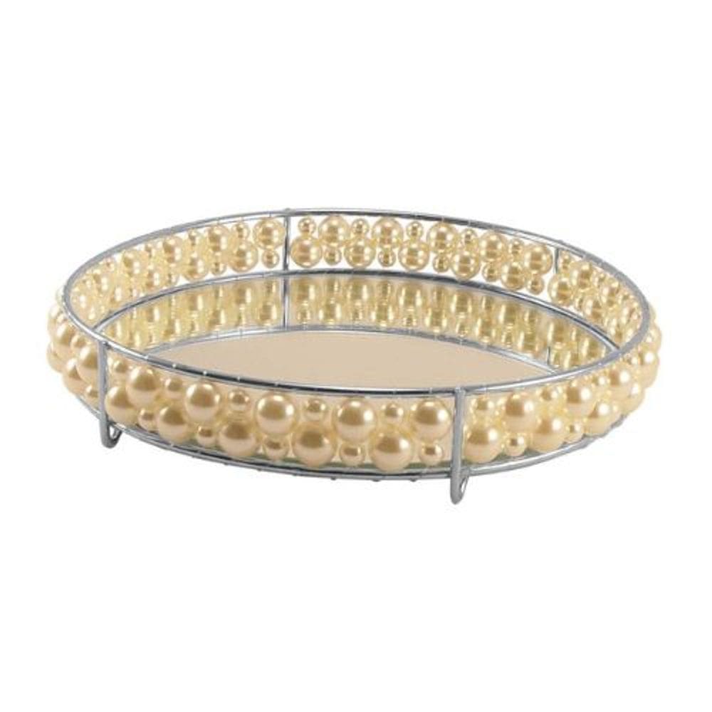 Bandeja Decorativa Artesanalle Redonda de Vidro Pérolas 20cm