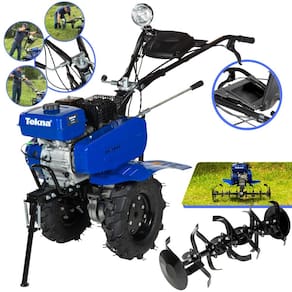 Tratorito Tipo Tobata Tekna TK-90R À Gasolina 4T 7HP 212cc Com 24 Lâminas Cultivadoras Remexe e Afofa Solo e Areia + Rodas de Transporte Tracionadas