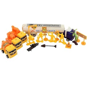 Kit Brinquedos Construção Caminhão Bonecos Placas 16 Peças